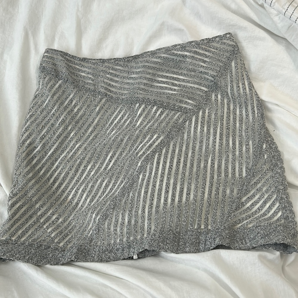 rag & bone Silver Metallic Striped Mini Skirt